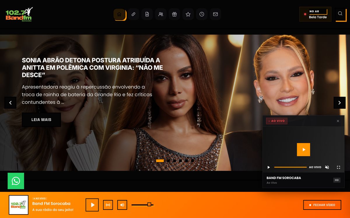 Home do site da Band FM Sorocaba, feito com a UHOST