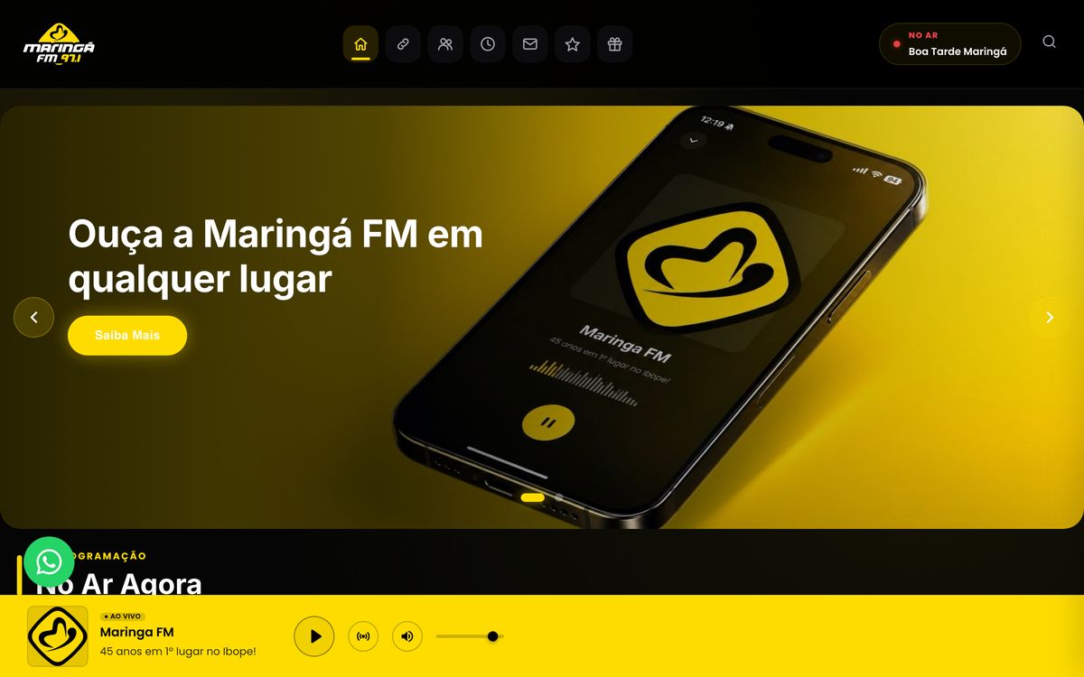 Home do site da Maringá FM 97,1, feito com a UHOST