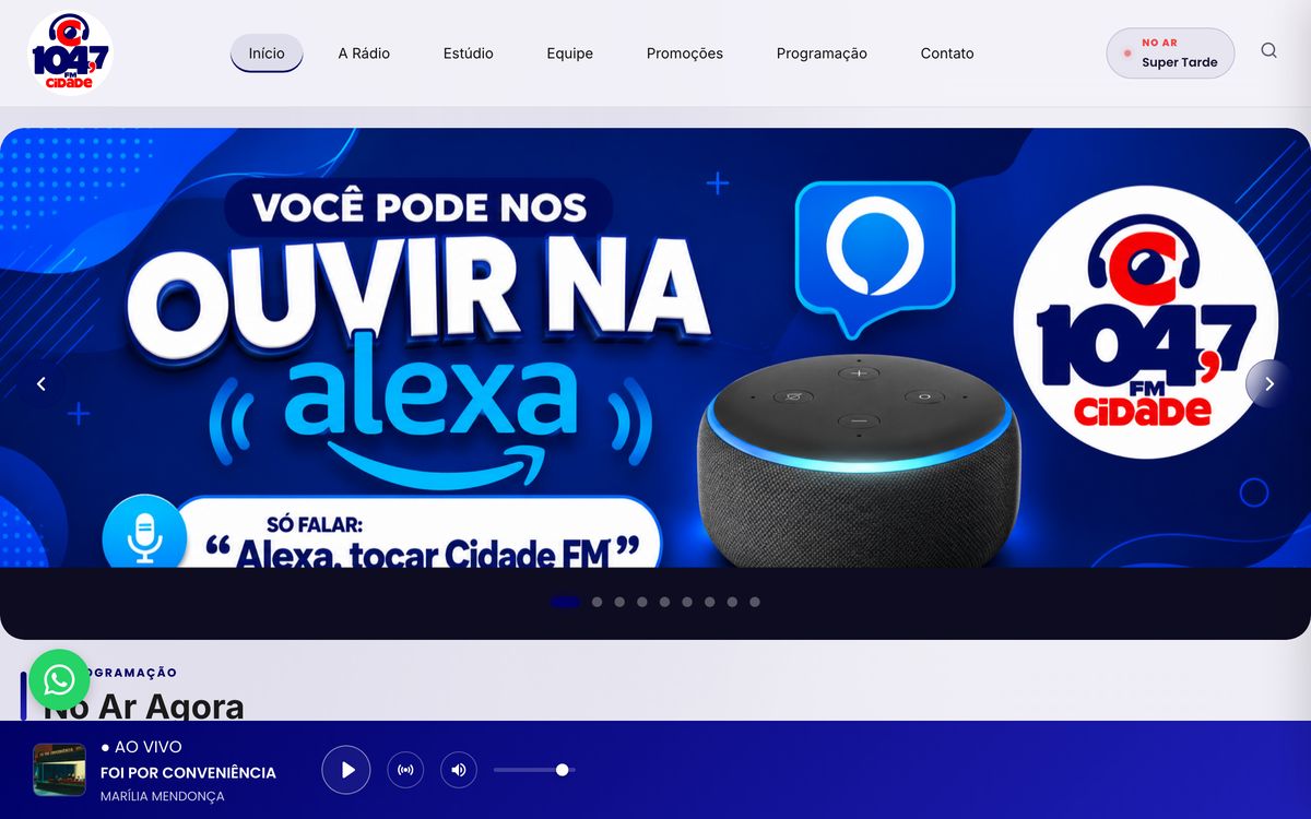 Home do site da Cidade FM 104,7, feito com a UHOST