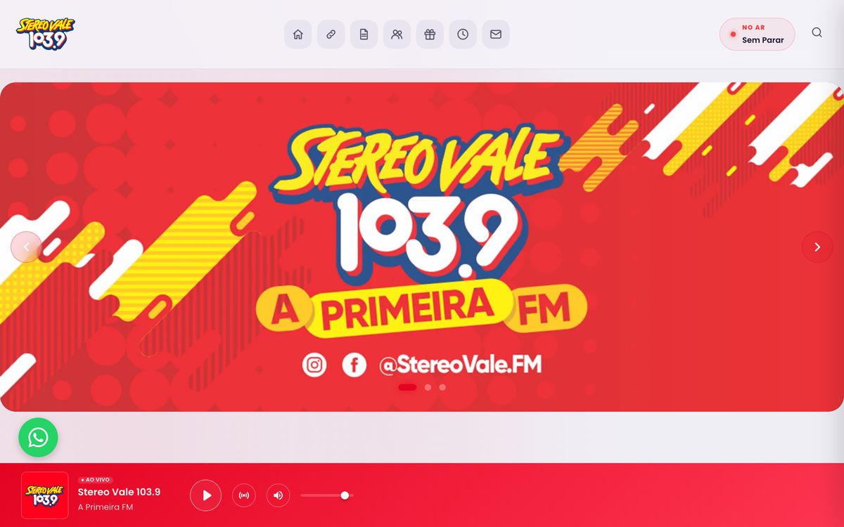 Home do site da Stereo Vale 103,9, feito com a UHOST