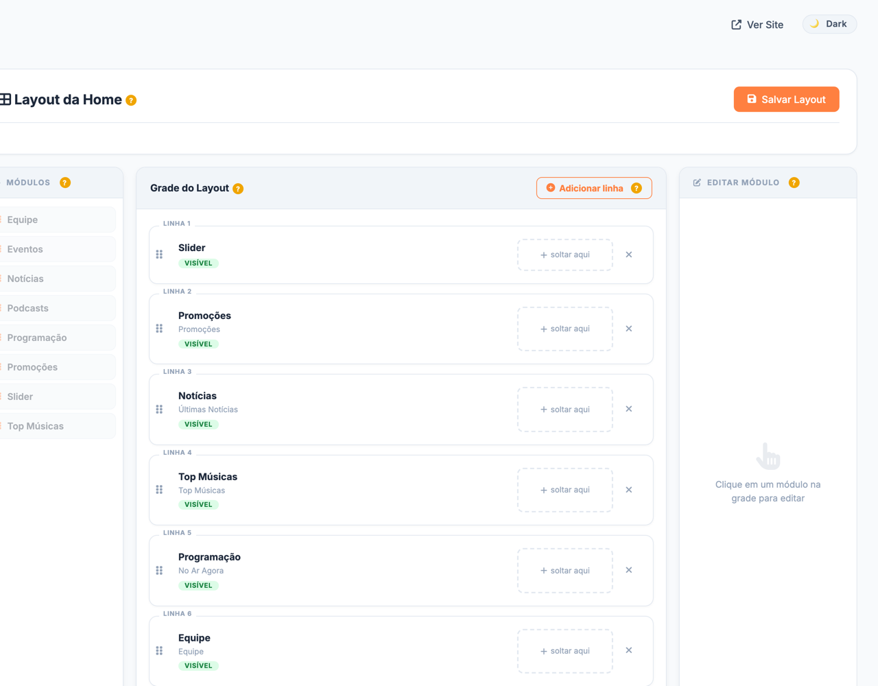 Editor de layout da home por arrastar-e-soltar