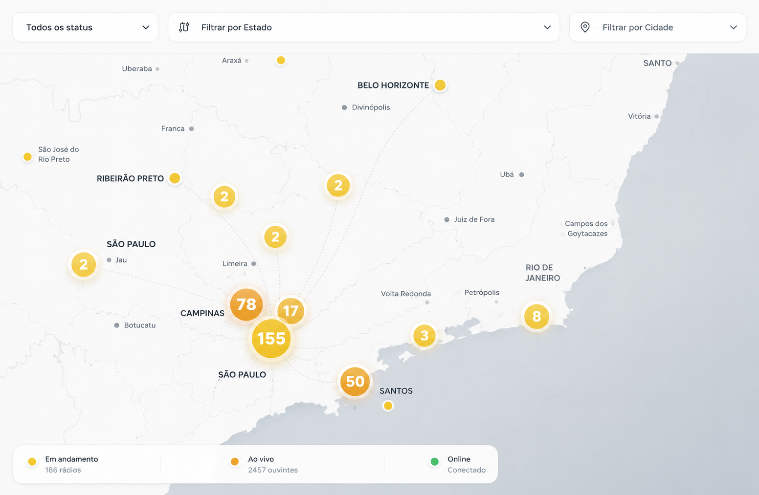 Mapa de ouvintes em tempo real com geolocalização