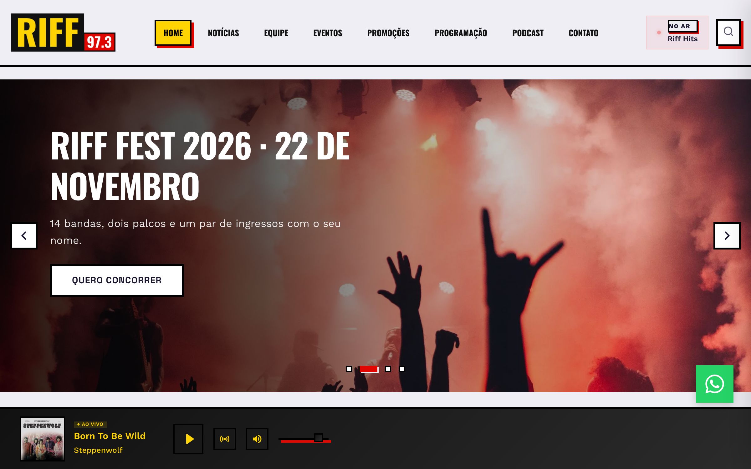 Tema Wave no computador: a home da Riff 97.3, rádio fictícia de demonstração
