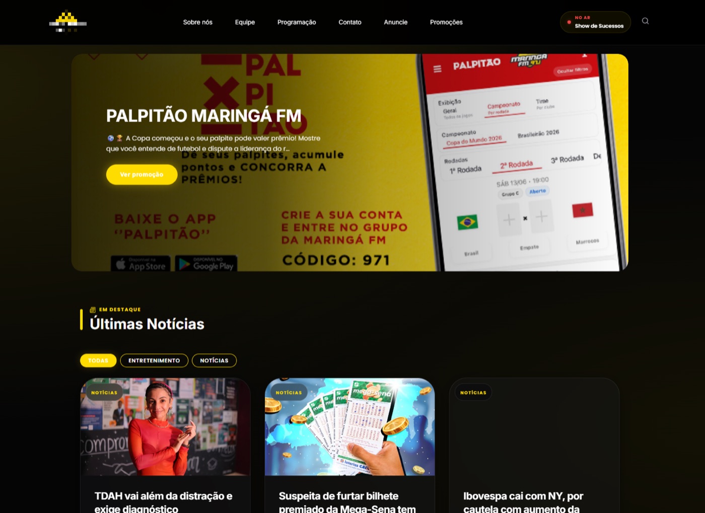 Site de rádio no ar com a UHOST