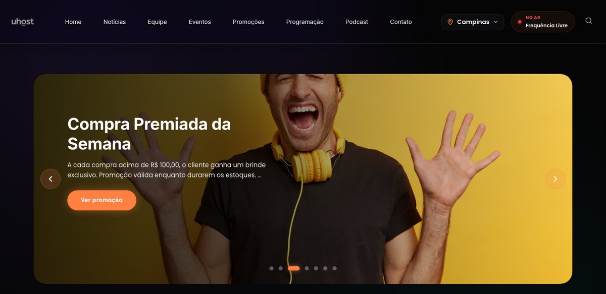 Tema Glow — demonstração do site de rádio